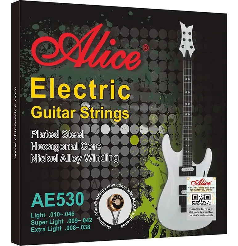 Conjunto de cordas para guitarra elétrica Alice, 6 cordas 10-46 níquel
