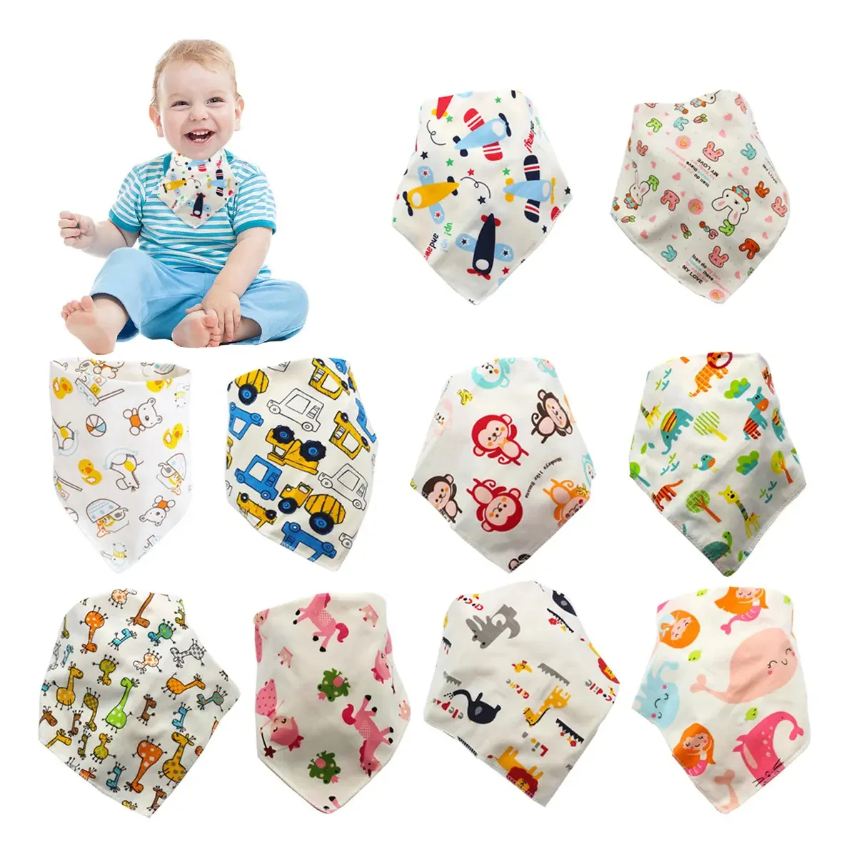 20 peças de bandanas macias e absorventes para bebês Edgnbshop Animal, babadores respiráveis