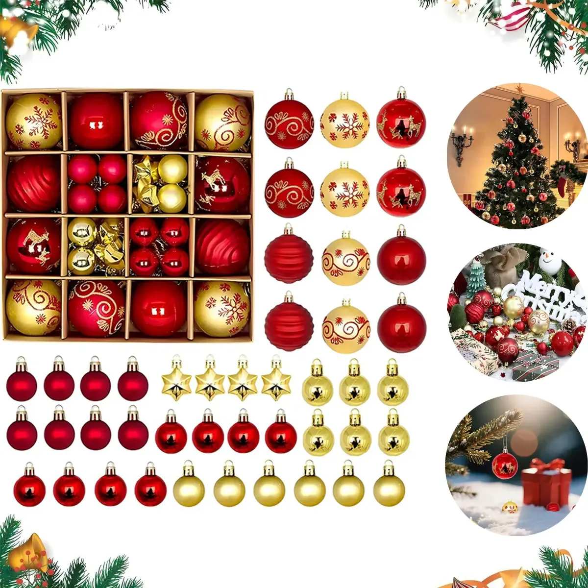 Welago® 44 peças de enfeites de árvore de Natal decorados com Natal Enfeites de bola de Natal Enfeites de Natal Artesanato decorativo Esferas de Natal 6 cm Decorativas de Natal