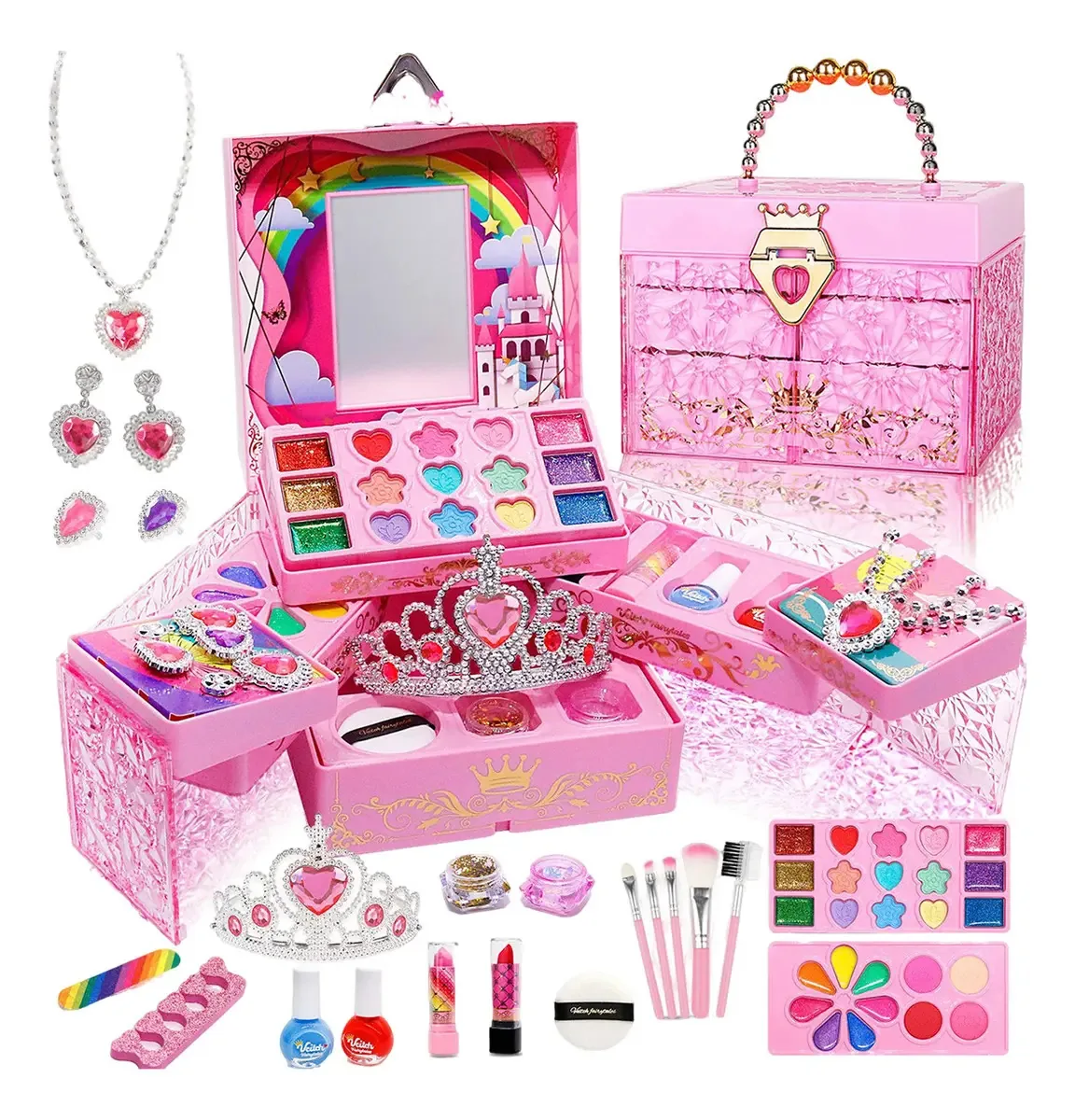 Conjunto de maquiagem Welago® Beauty for Girls Maquiagem lavável Conjuntos de beleza Conjunto de maquiagem lavável real para meninas rosa