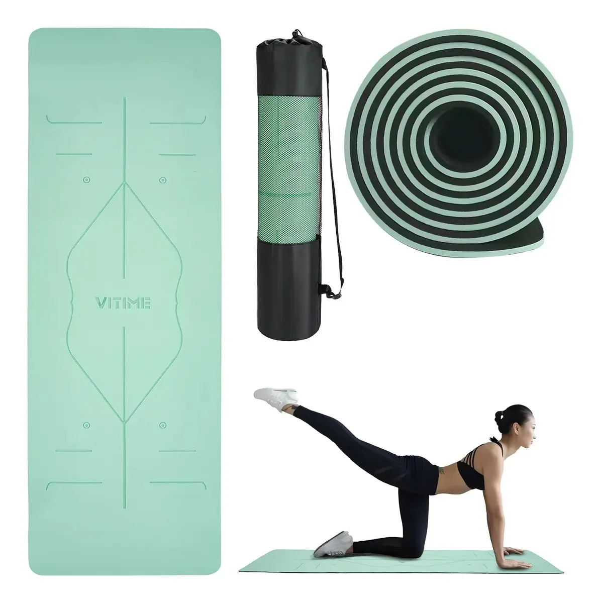 Tapetes dobráveis para exercícios/exercícios e pilates para ioga (183* 61 cm) Cor: verde