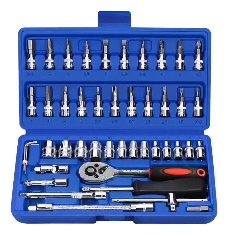 Chave de catraca de ferramentas Dados em caixa azul Dados de chave de catraca de ferramentas em caixa azul