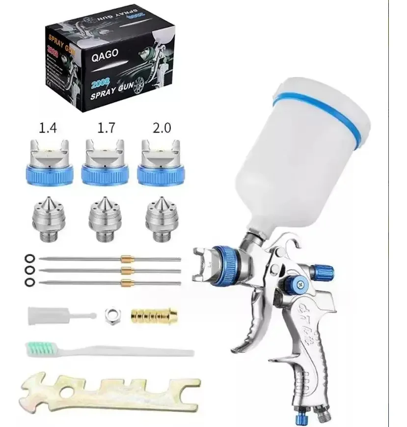 Pistola de gravidade pneumática para pintura automotiva Pistola de pintura pneumática profissional para pintura industrial de vinil Ferramentas elétricas 3 bicos 1,4 mm/1,7 mm/2,0 mm 600 cc