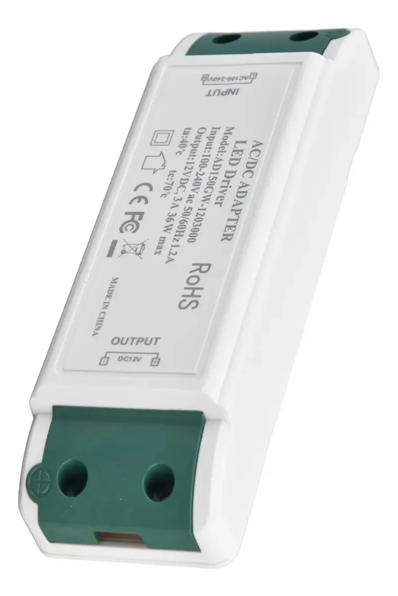 Controlador de alimentação LED durável 12V DC 36W 3 A Adaptador de tensão de corrente constante para faixas de luz LED, luzes de gabinete protegem contra sobrecorrente