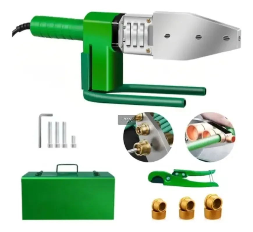 Máquina espessadora de tubos com pistola de termofusão com 6 matrizes de 20 mm a 63 mm e kit de termofusão de 1200 w