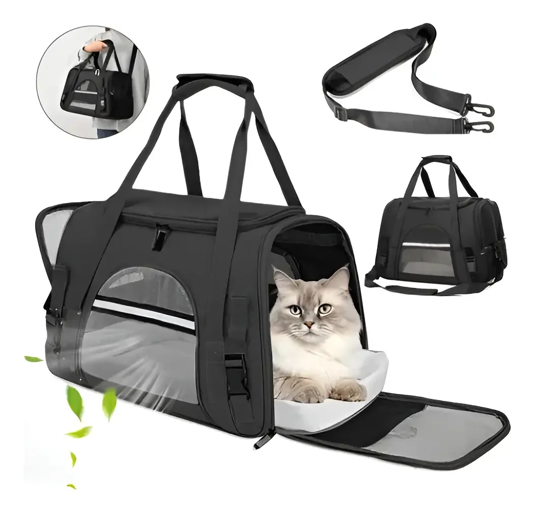 Mochila cinza ajustável respirável para cães e gatos