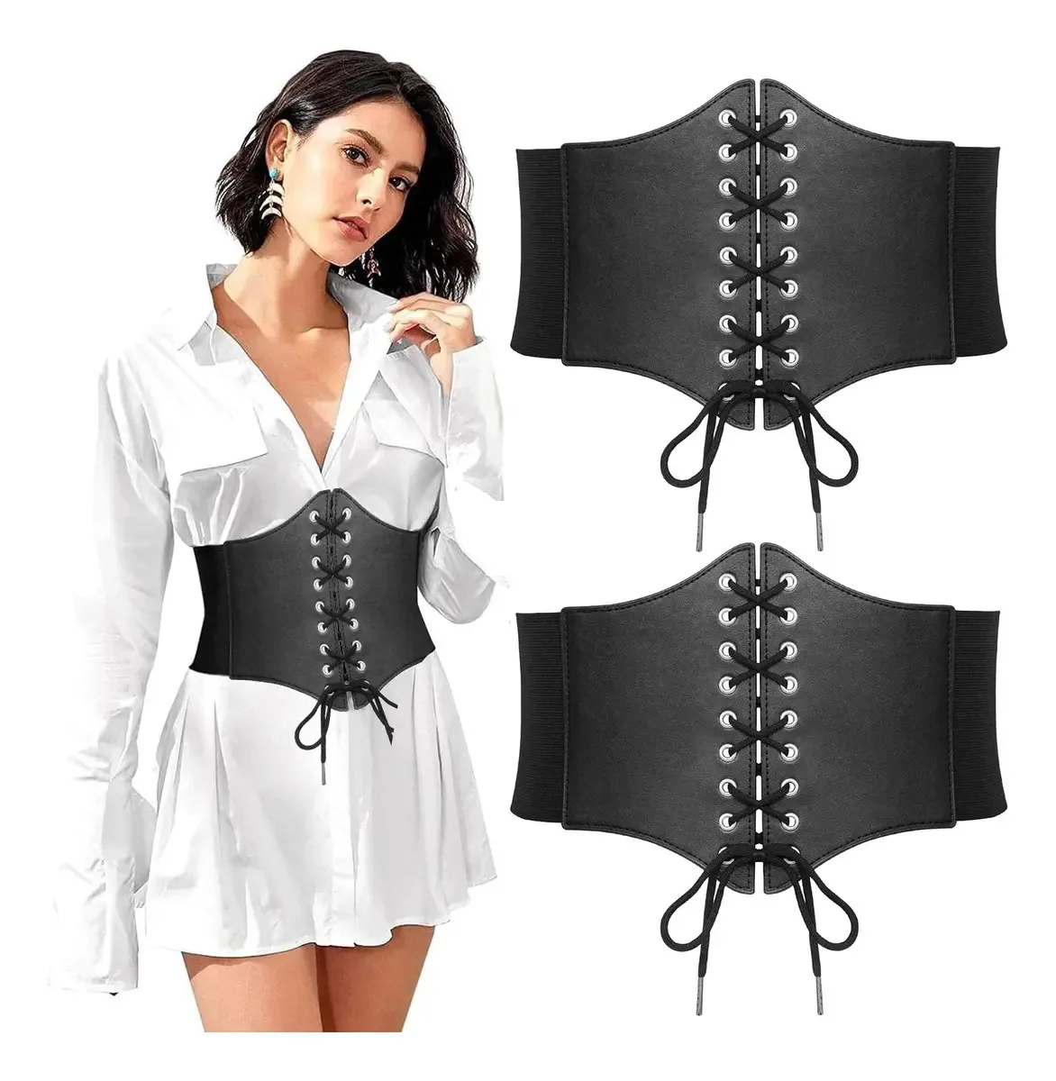 Elegante cinto elástico largo para vestidos, 2 peças, cor: preto, tamanho 83