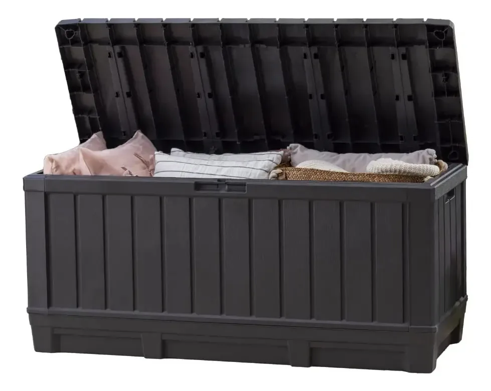 Keter Kentwood - Caixa de Resina de 90 Galões, Organização e Armazenamento para Móveis de Pátio, Almofadas ao Ar Livre, Travesseiros, Ferramentas de Jardim e Brinquedos de Piscina, Grafite