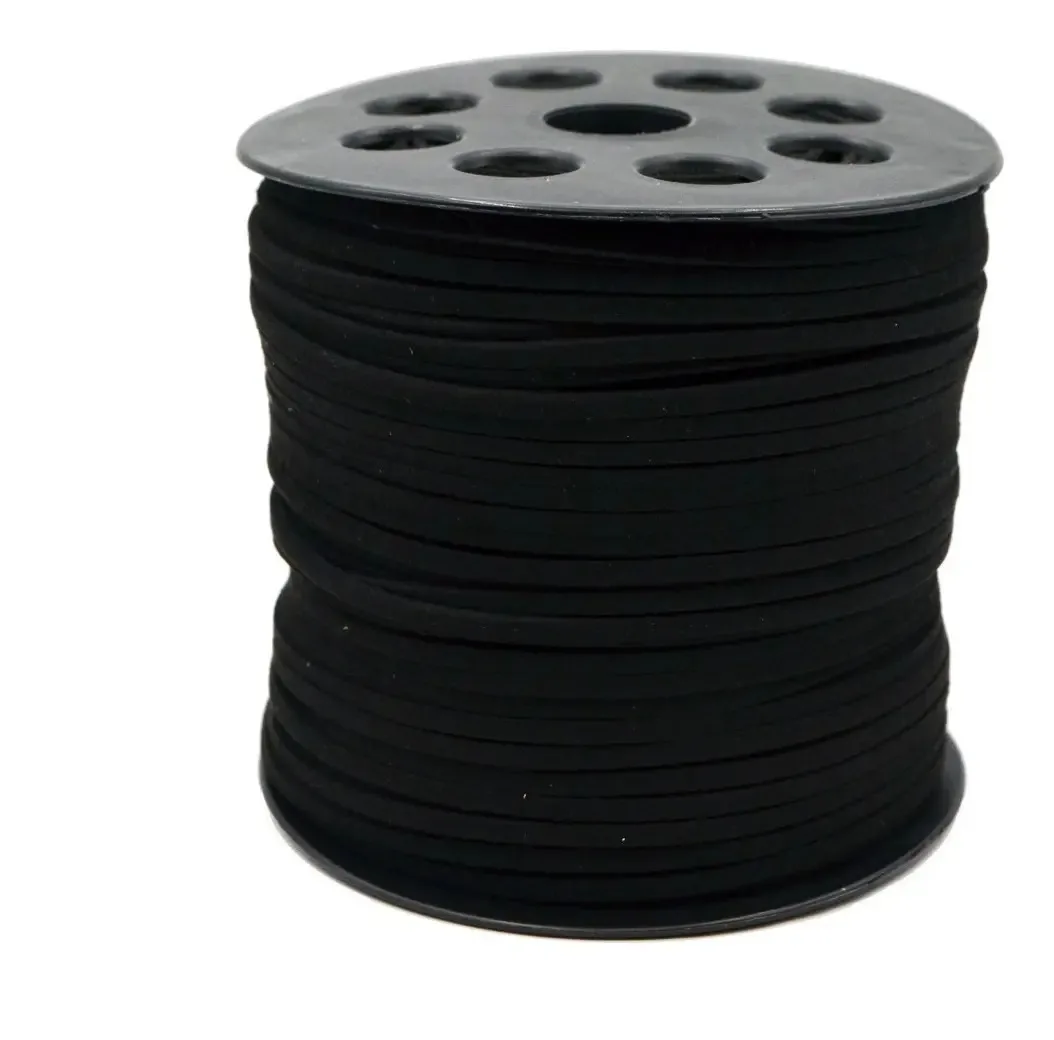 Fita de camurça de 3 mm x 100 jardas. Retrosaria, Bijuterias, Artigos de couro.. Cor Preto