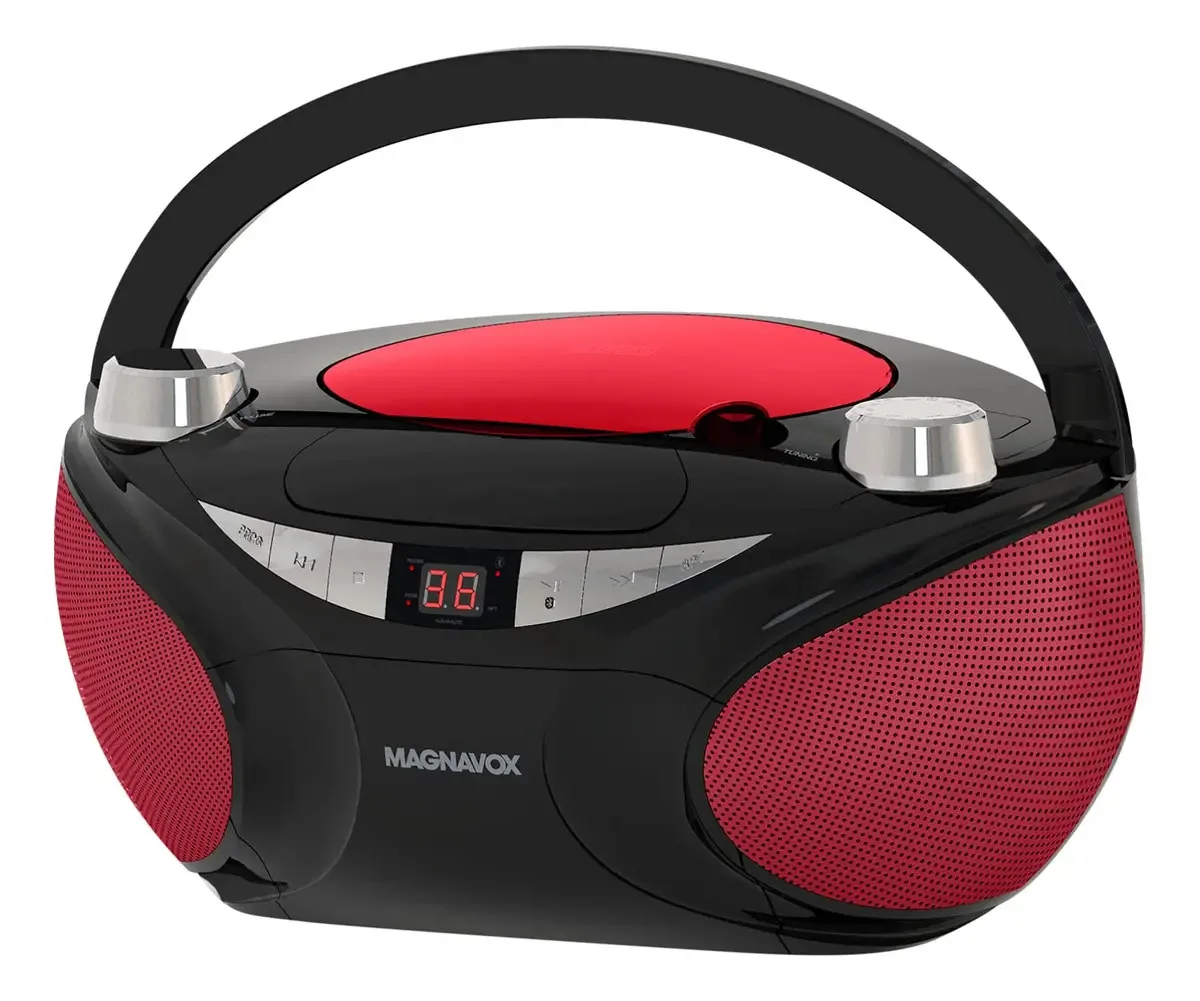 Boombox Magnavox Md6949 com Rádio AM/FM e Tecnologia Bluetooth Sem Fio, Cor Vermelha e Preta