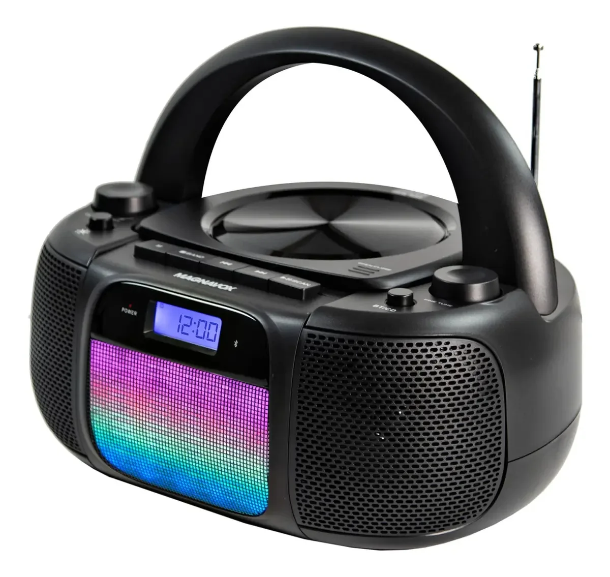Magnavox Md6972 Caixa Portátil de Carregamento Superior para CD com Rádio Estéreo AM/FM, Luzes que Mudam de Cor e Tecnologia Sem Fio Bluetooth | Compatível com CD-R/CD-RW | Tela LCD