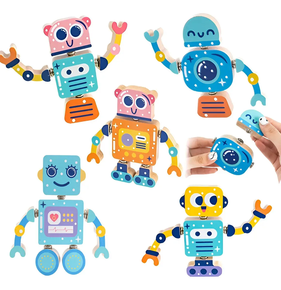 Blocos de robôs de madeira Jugueteland, brinquedos de construção