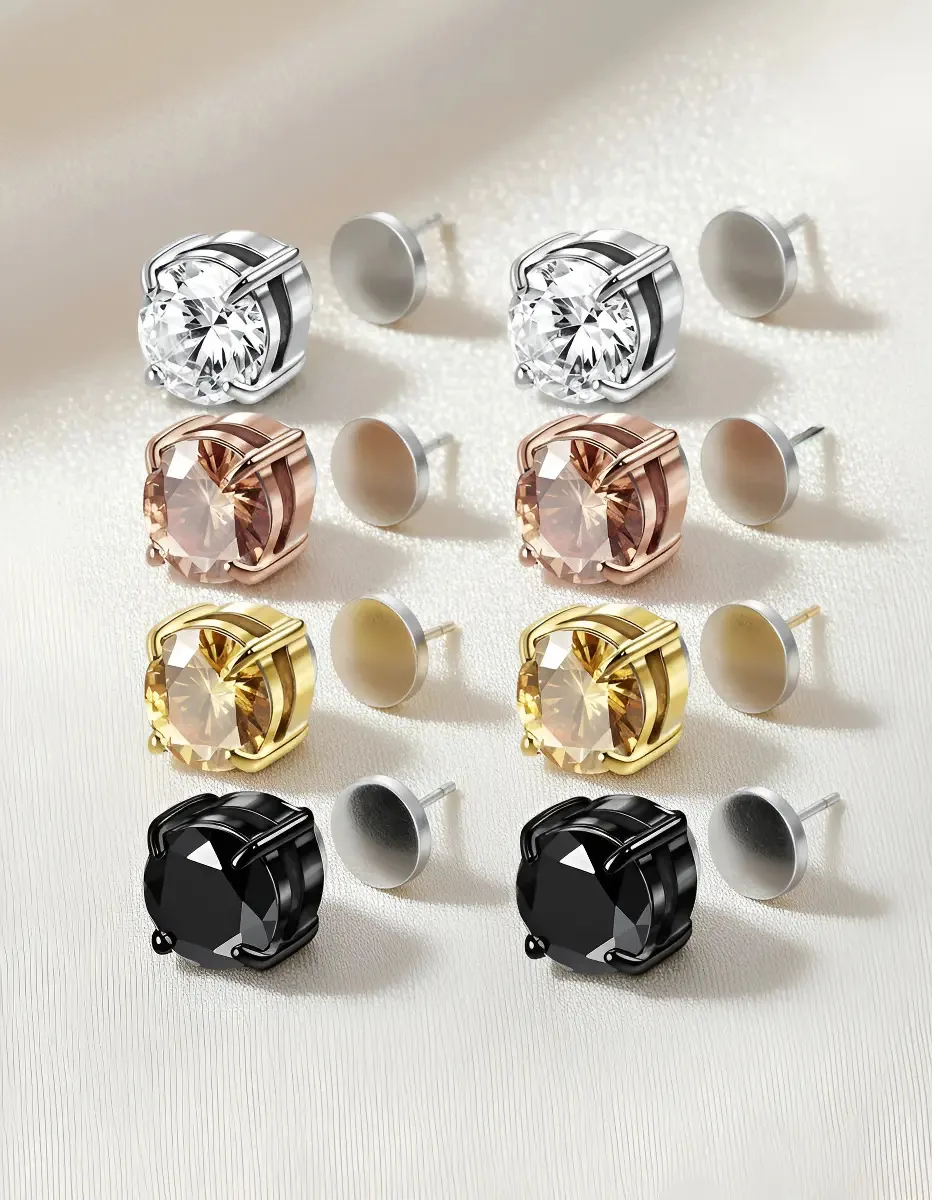 Brincos Magnéticos de Strass para Orelhas sem Furo – Kit com 8 MT