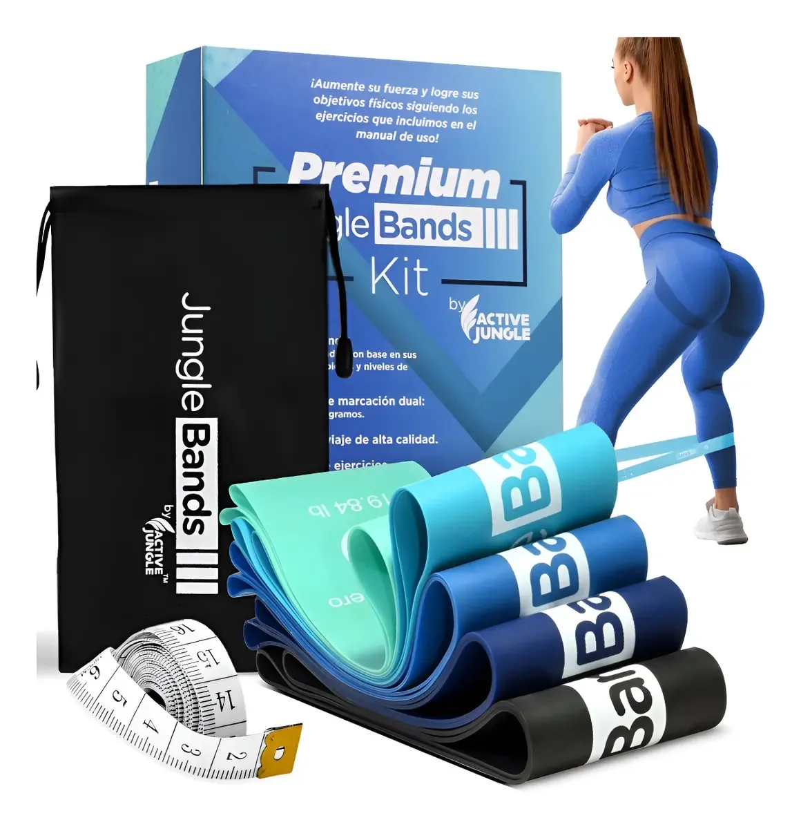 Pulseiras de exercícios Active Jungle, faixas de resistência, kit de 5 peças de cores, 5 faixas de látex azul