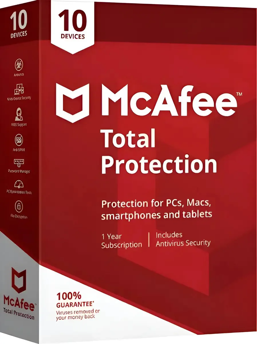 Dispositivos Mcafee Total Protection 2025 Digital (1 ano e 10)