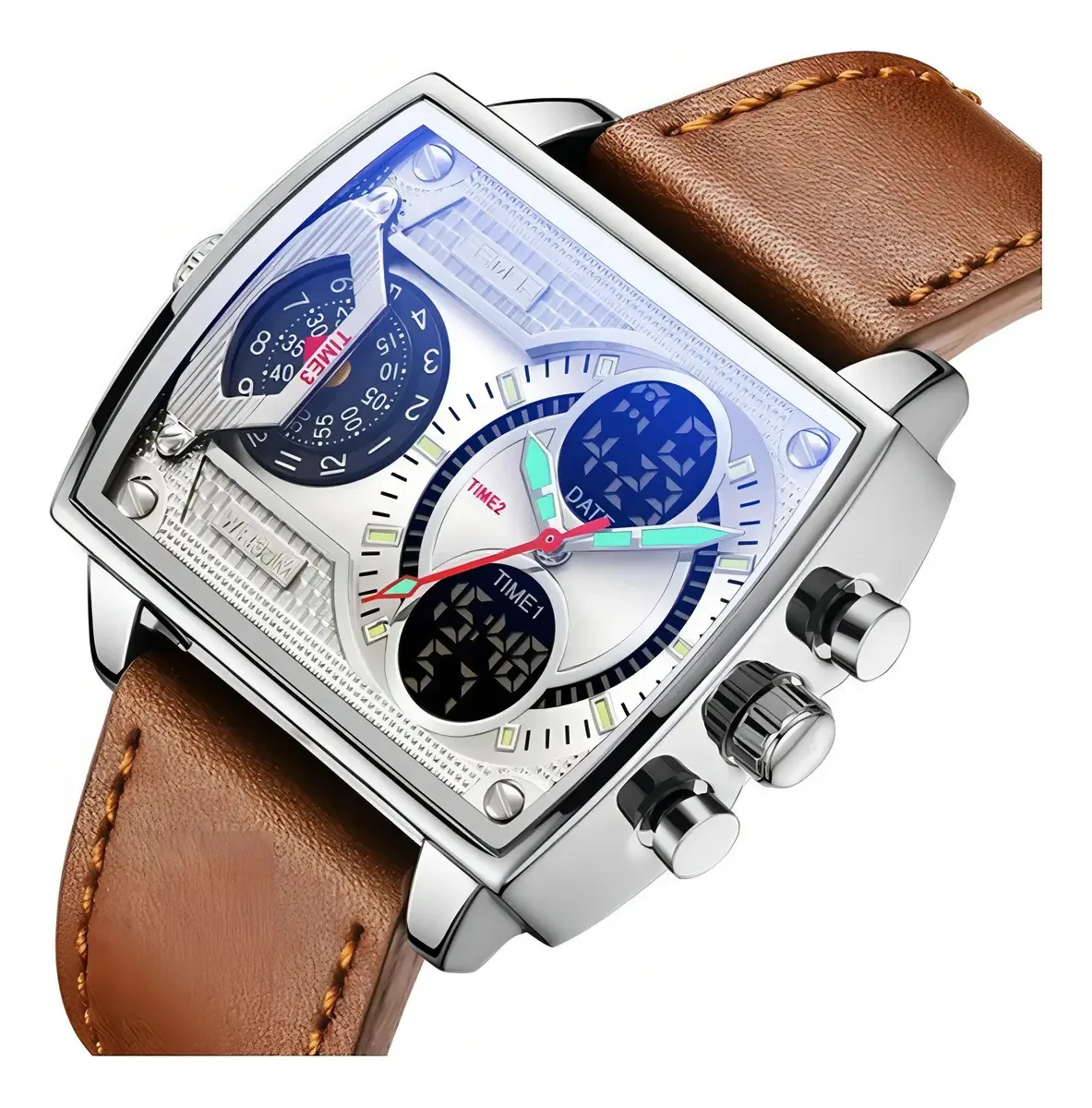 Relógios Cronógrafos Sanda Leather Calendar Correia Marrom/prateado