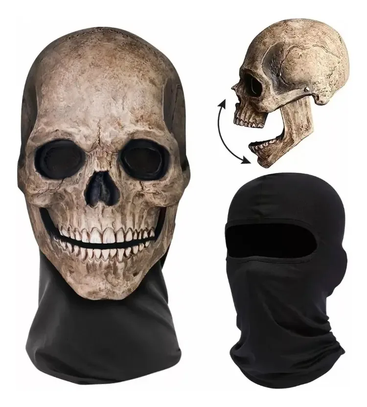 Máscara de caveira, cosplay, fantasia de festa de Halloween e capuzes pretos