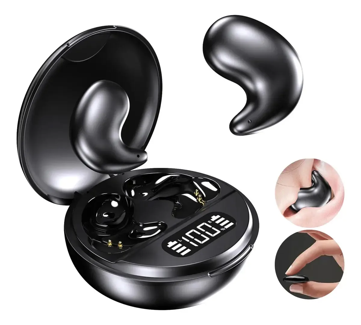 Fones de ouvido Bluetooth invisíveis, fones de ouvido para dormir, fones de ouvido Bluetooth sem fio, mini fones de ouvido com cancelamento de ruído, estojo de carregamento de LED, uso esportivo