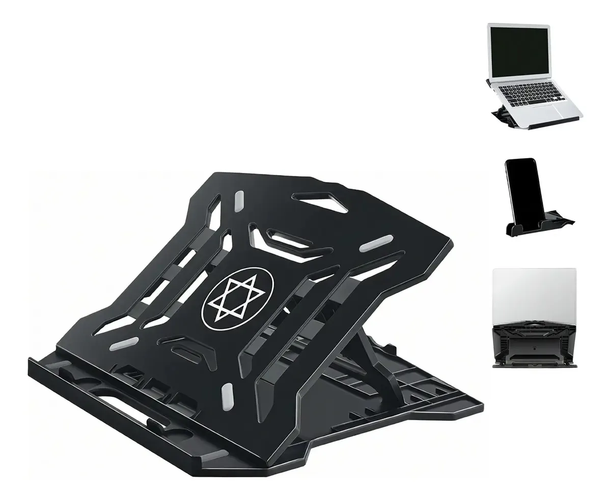 Suporte de base portátil, acessórios para laptop com suporte para telefone, ajustável — portátil, estável, leve, robusto, compacto, fácil de instalar e usar, ideal para escritório, casa e viagens