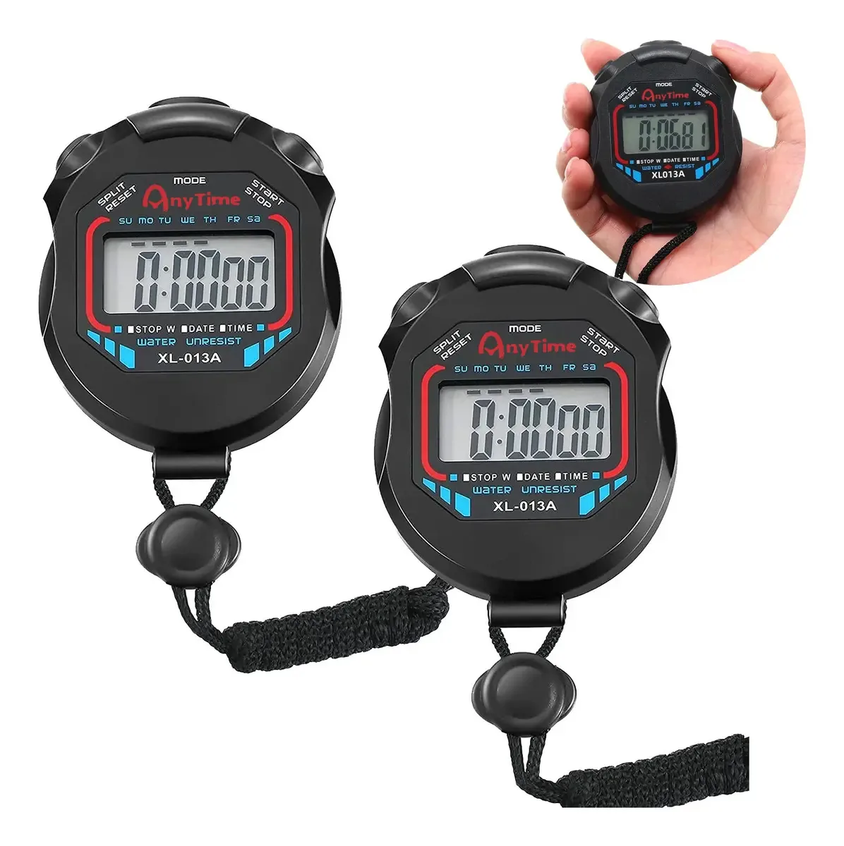 Cronômetro digital profissional com temporizador digital e alarme, ideal para atividades diárias e esportes. Para esportes, temporizador, corrida, natação e atletismo, à prova d'água, 3 unidades