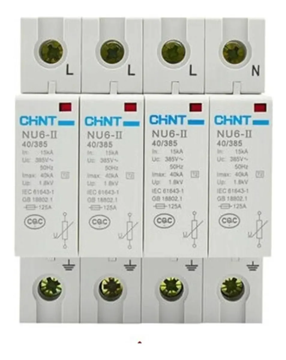 O supressor de sobretensão Uhxruy Nu6-II/f 40ka/460v 4p protege o sistema elétrico Dispositivo elétrico Instant Thunder (15-40ka)