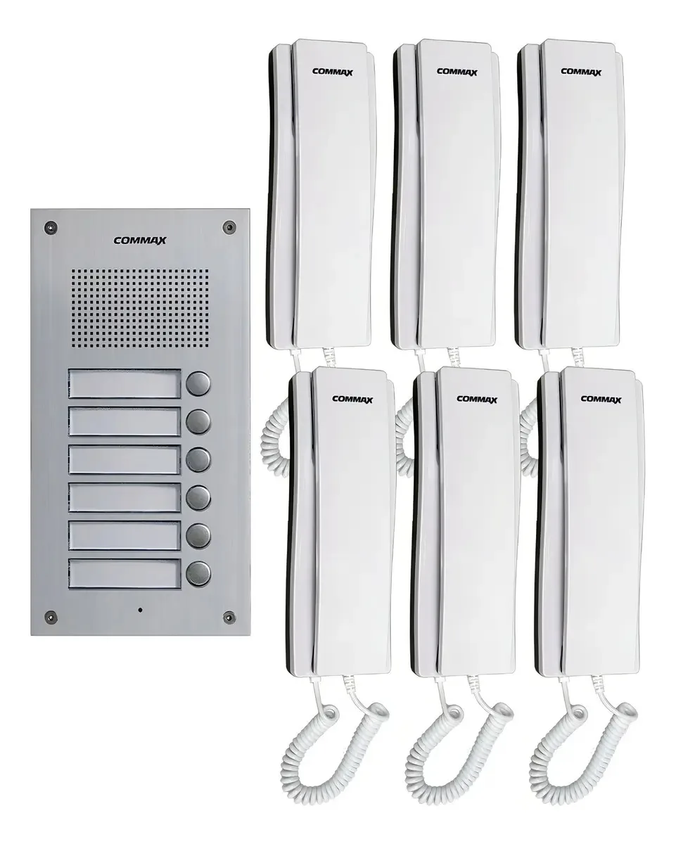 Kit de porteiro de áudio Commax Front Building e 6 interfones brancos