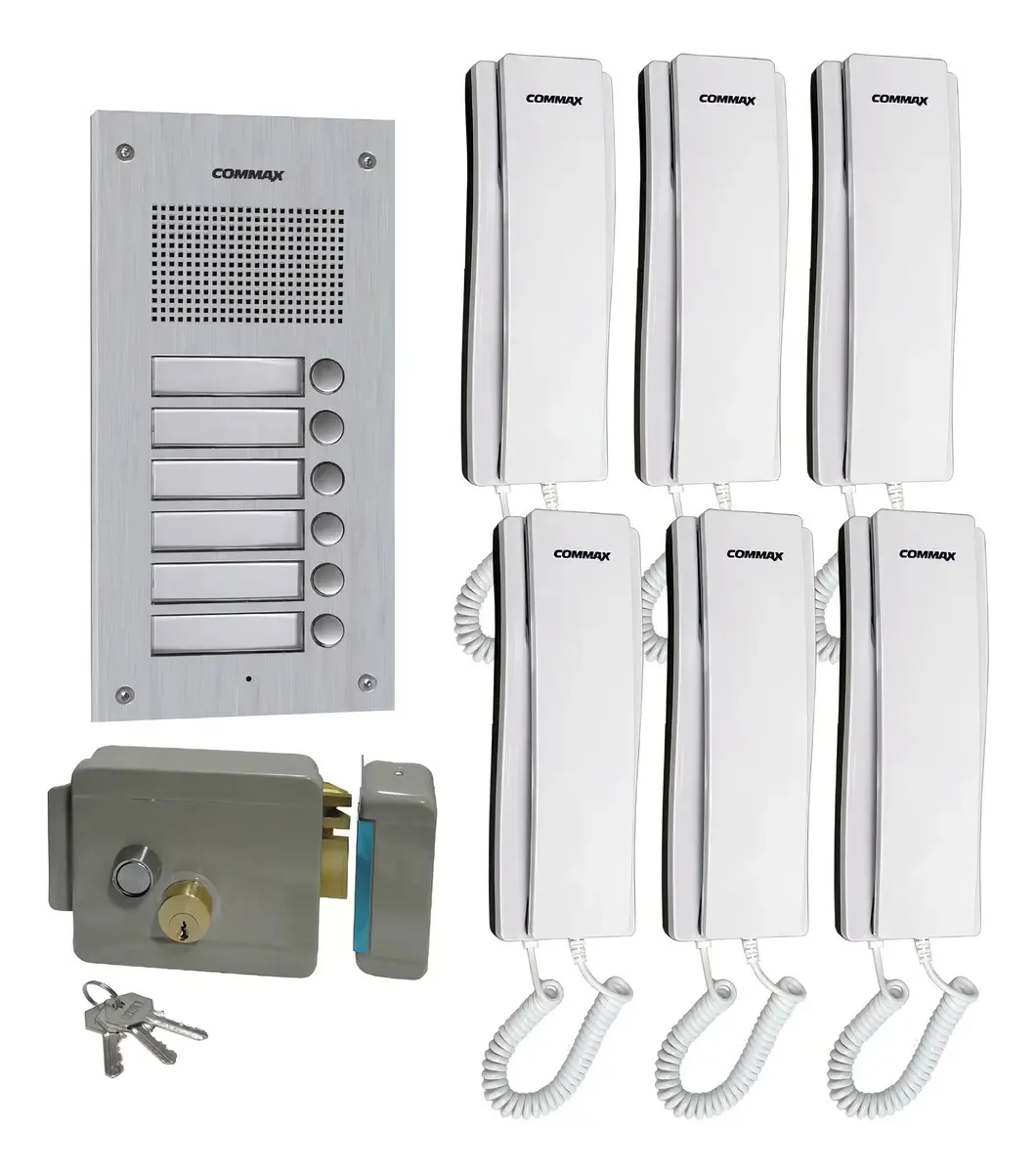 Intercomunicador de áudio Commax para construir 6 interfones e placa branca