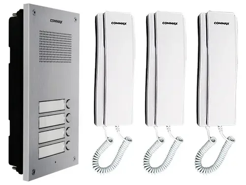 Intercomunicador de áudio Commax Building com 3 interfones prateados