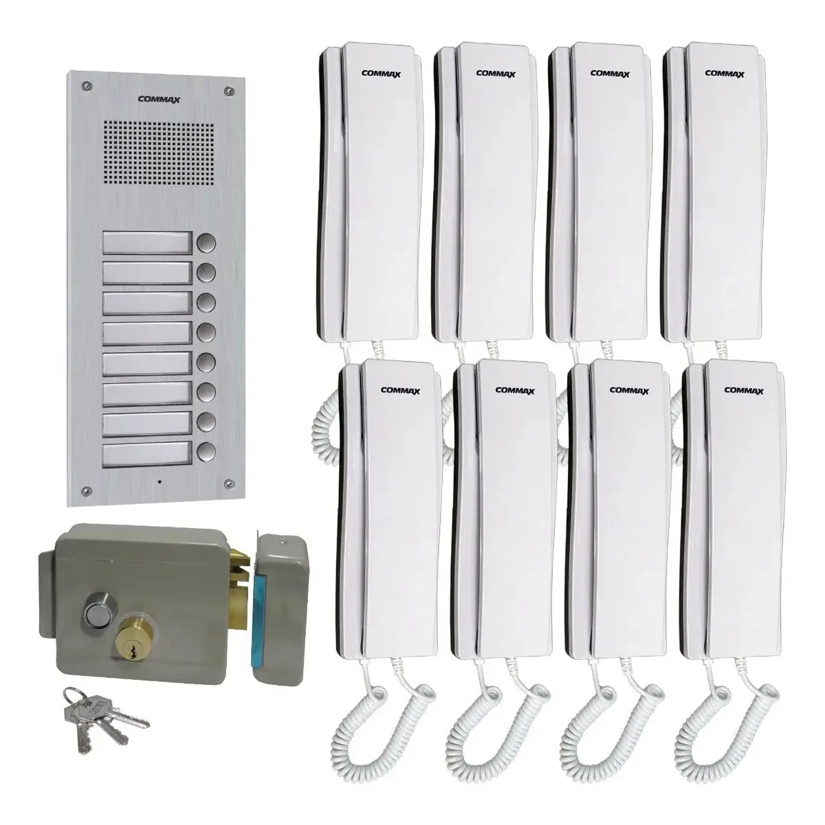Intercomunicador de áudio Commax para construir 8 interfones e placa branca