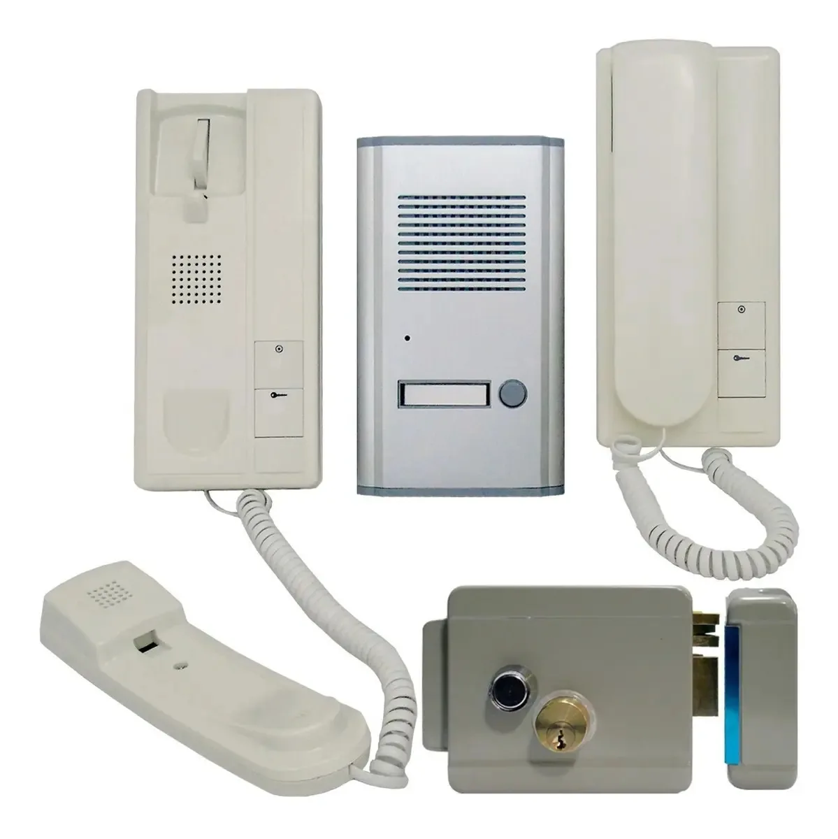Kit de porteiro de áudio Street Front com 2 interfones e revestimento prateado