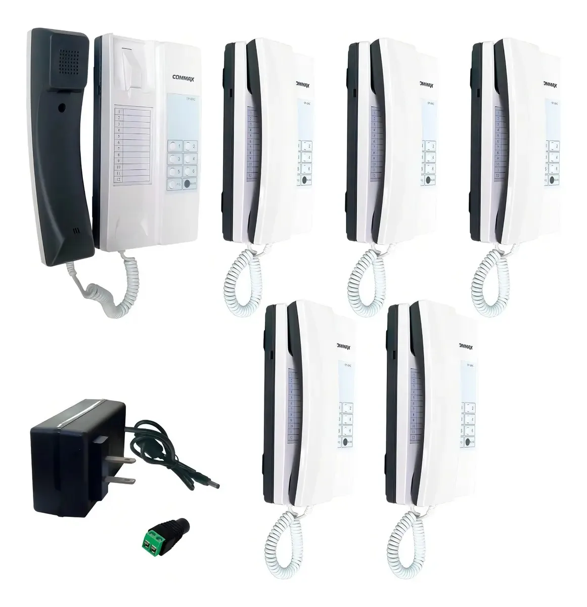 Kit de porteiro de áudio Commax Street Front, 6 interfones, branco