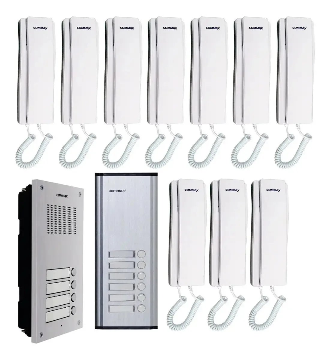 Kit de porteiro de áudio para construção e expansão com 10 interfones brancos