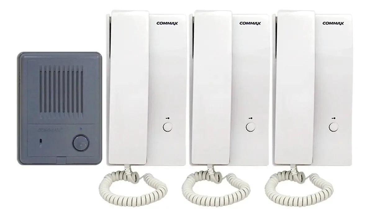 Kit de porteiro de áudio Commax Street Front, 3 interfones, cor branca