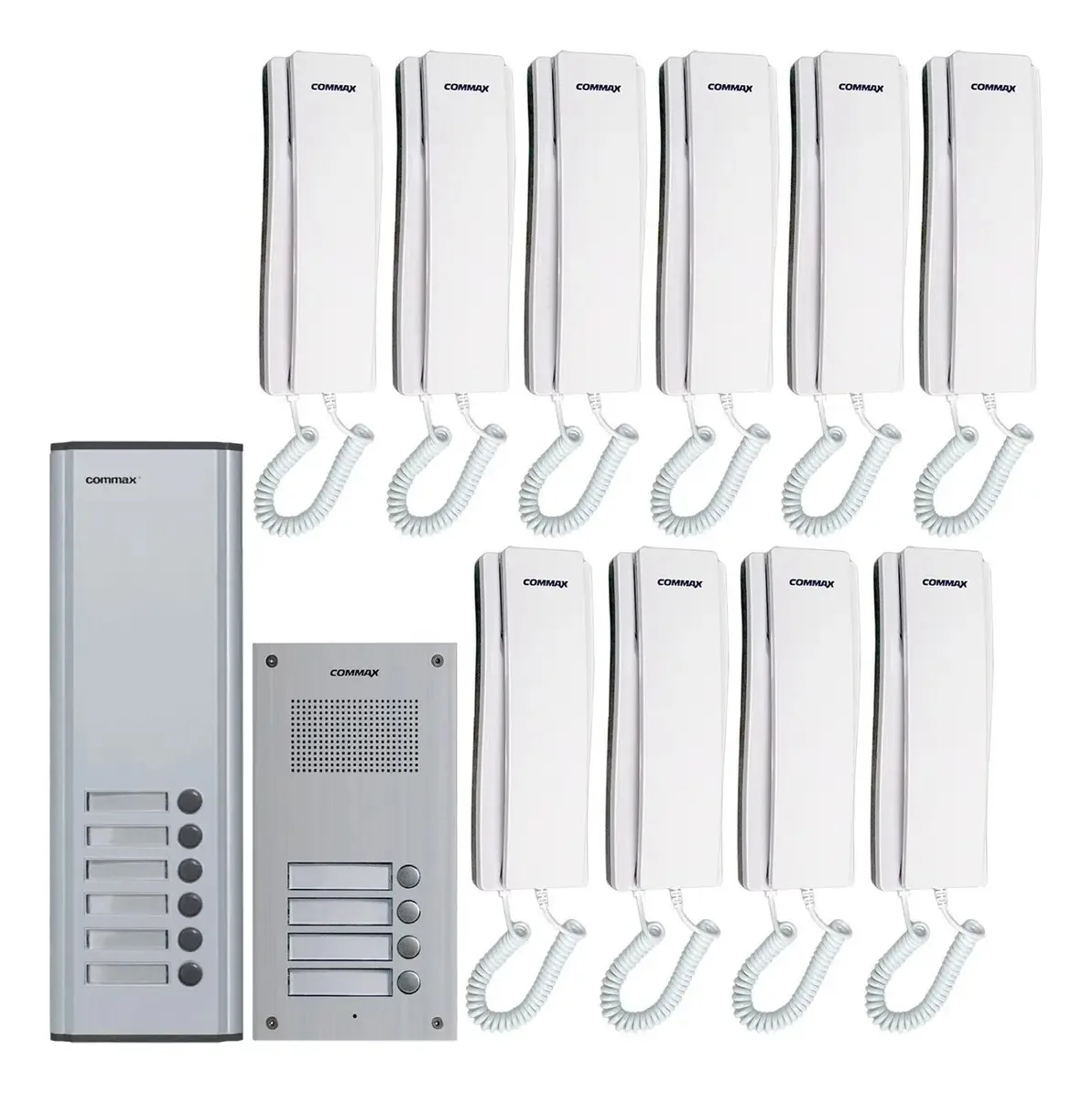 Kit de porteiro de áudio de construção com expansão e 10 interfones brancos