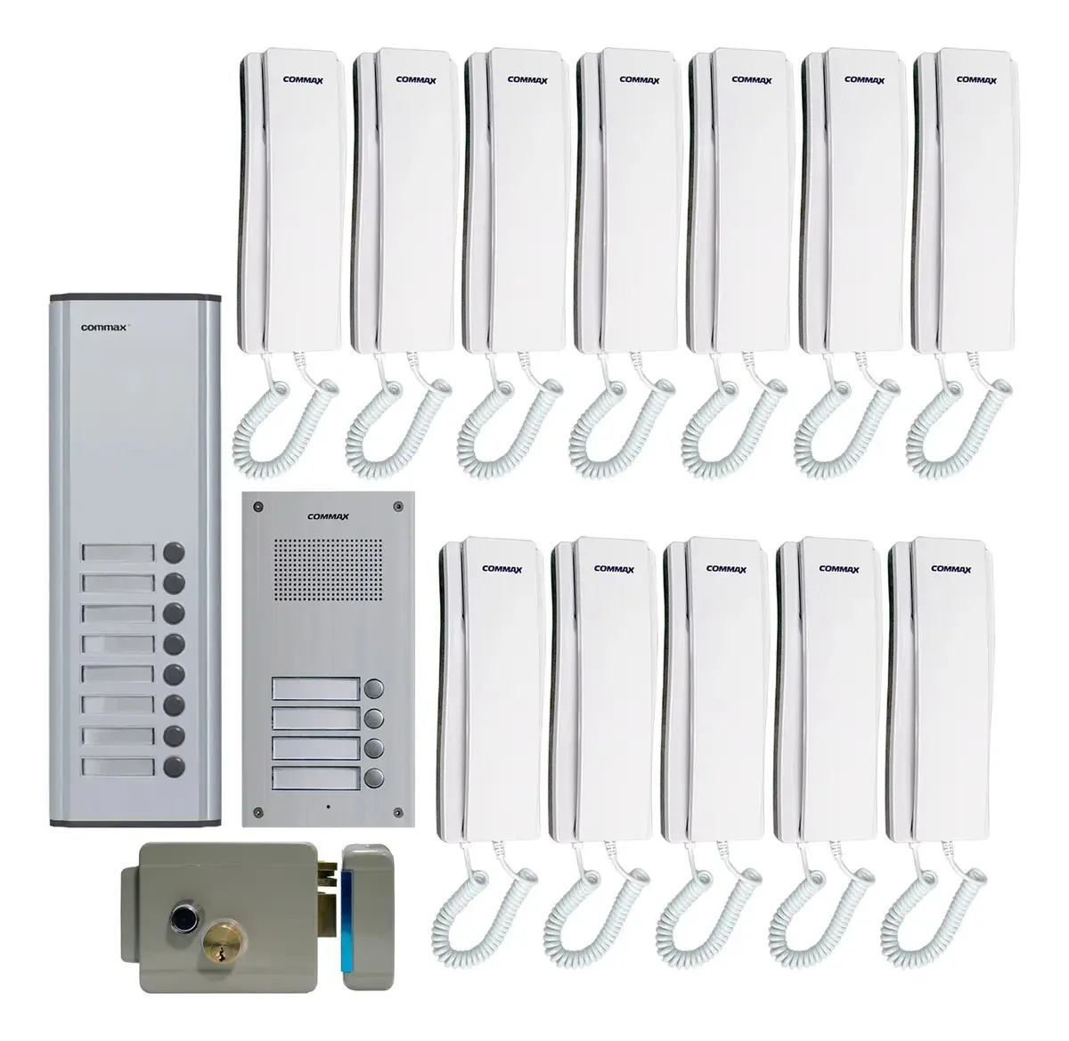 Kit de porteiro de áudio de construção com interfones de expansão 12 e placa branca
