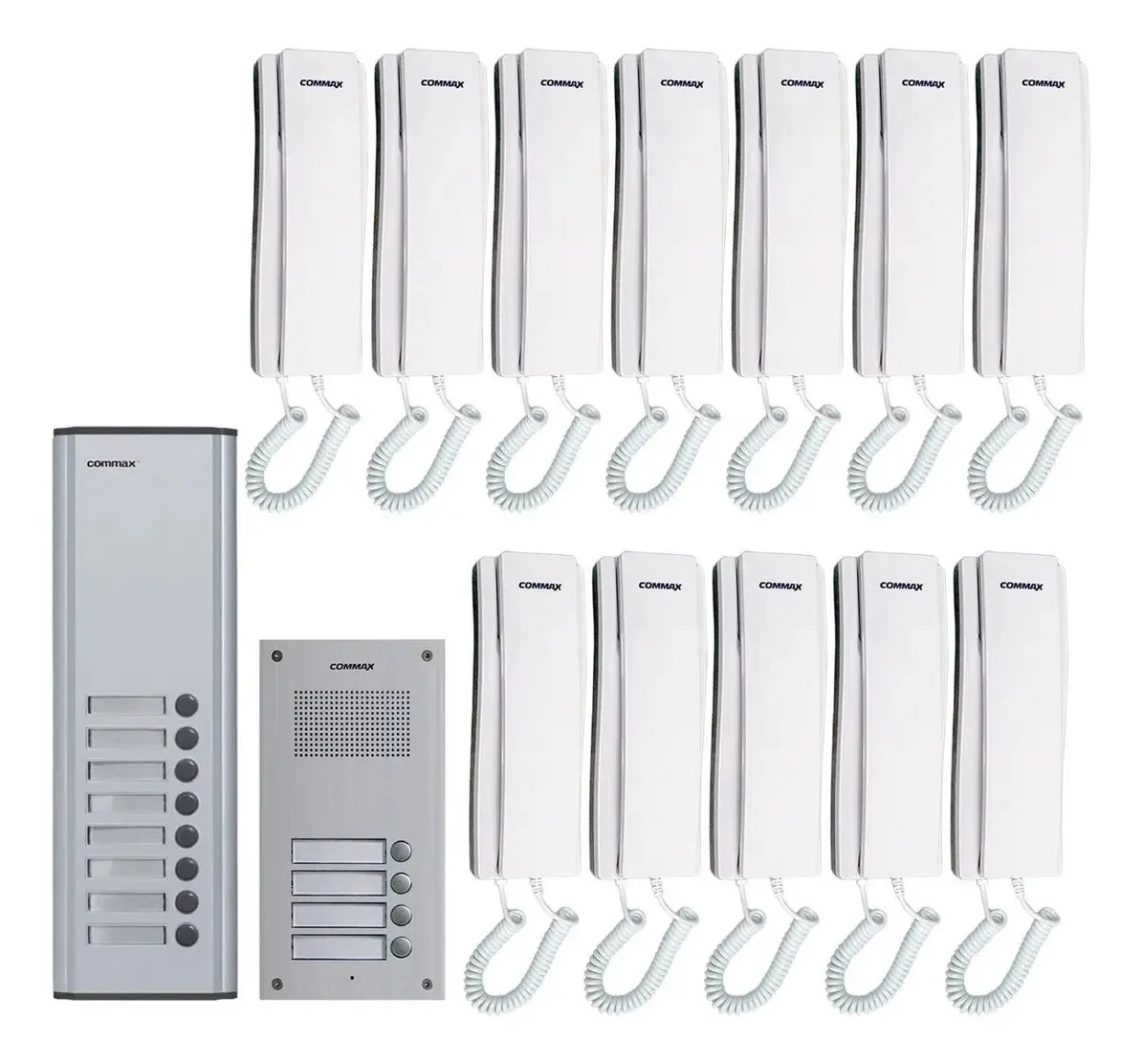 Kit de porteiro de áudio para construção e expansão com 12 interfones brancos