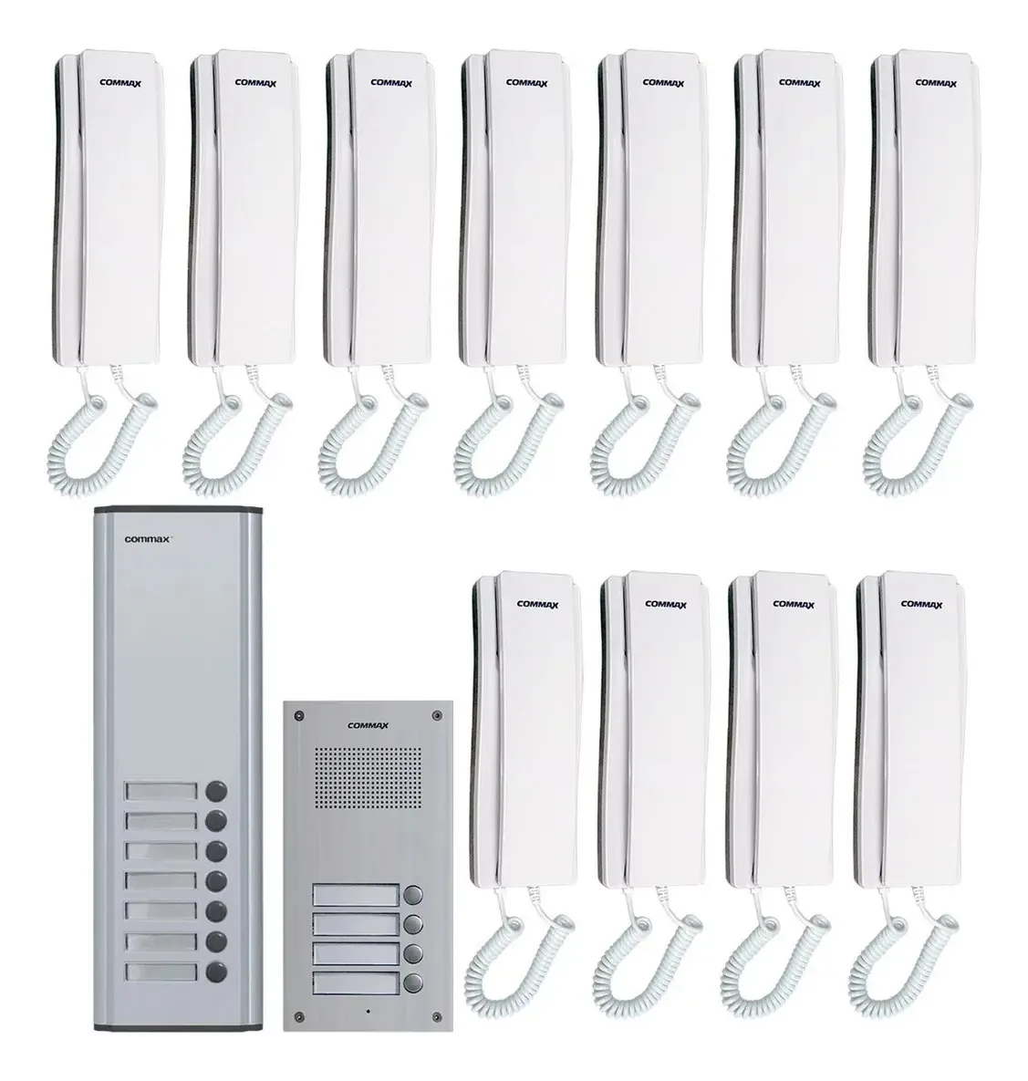 Kit de porteiro de áudio para construção e expansão com 11 interfones brancos