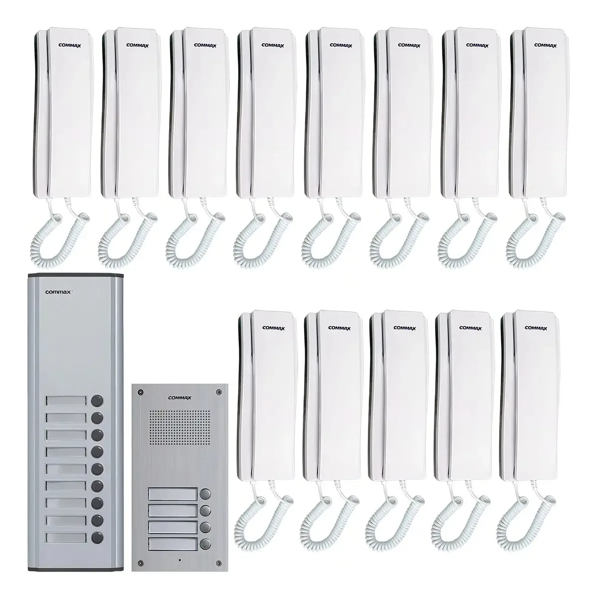 Kit de porteiro de áudio para construção e expansão com 13 interfones brancos