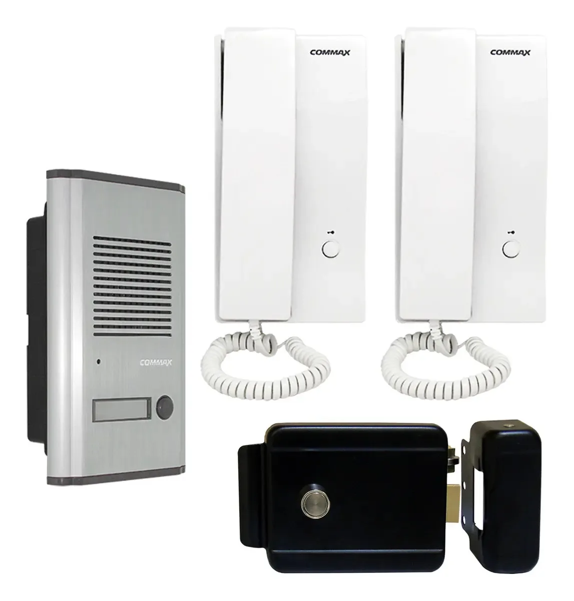 Kit de porteiro de áudio frontal com 2 interfones, placa elétrica cinza