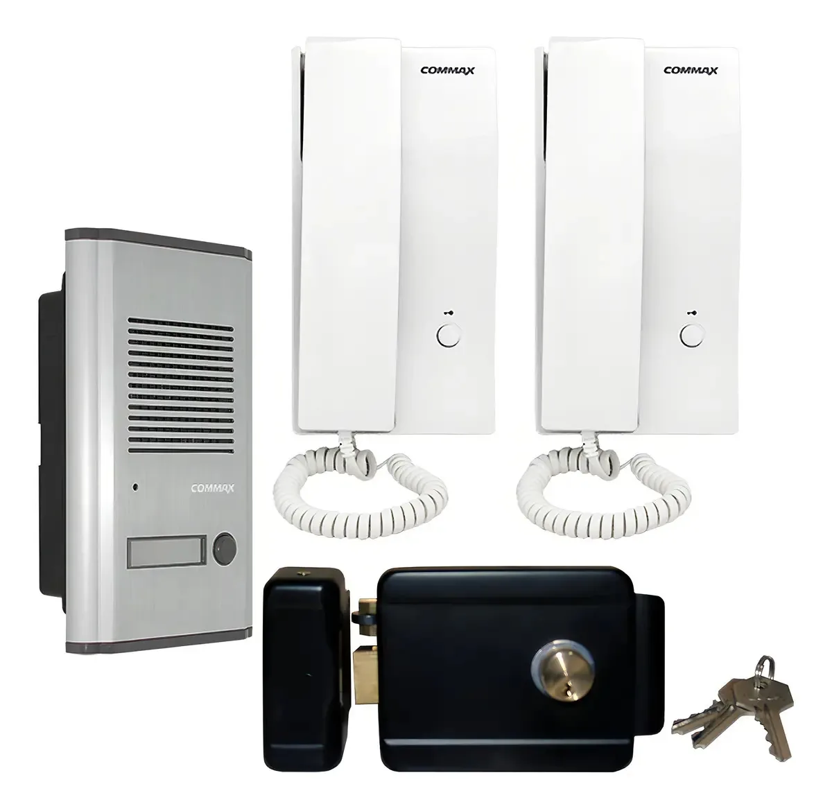 Kit de porteiro de áudio frontal com 2 interfones, placa elétrica cinza