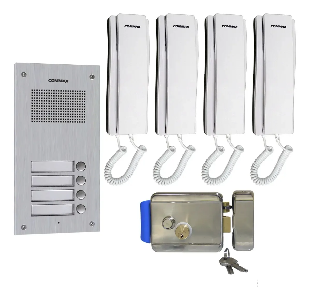 Intercomunicador de áudio Commax para construir 4 interfones e placa branca