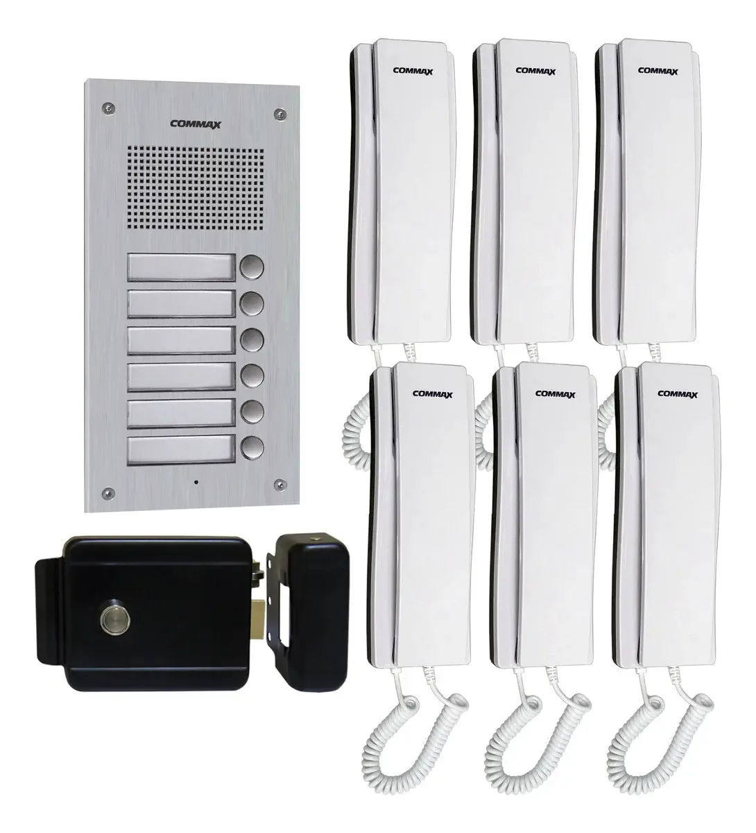 Intercomunicador de áudio Commax para construir 6 interfones e placa branca