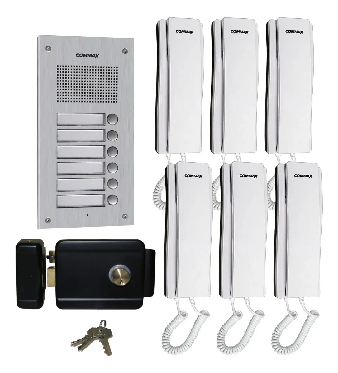 Intercomunicador de áudio Commax para construir 6 interfones e placa branca