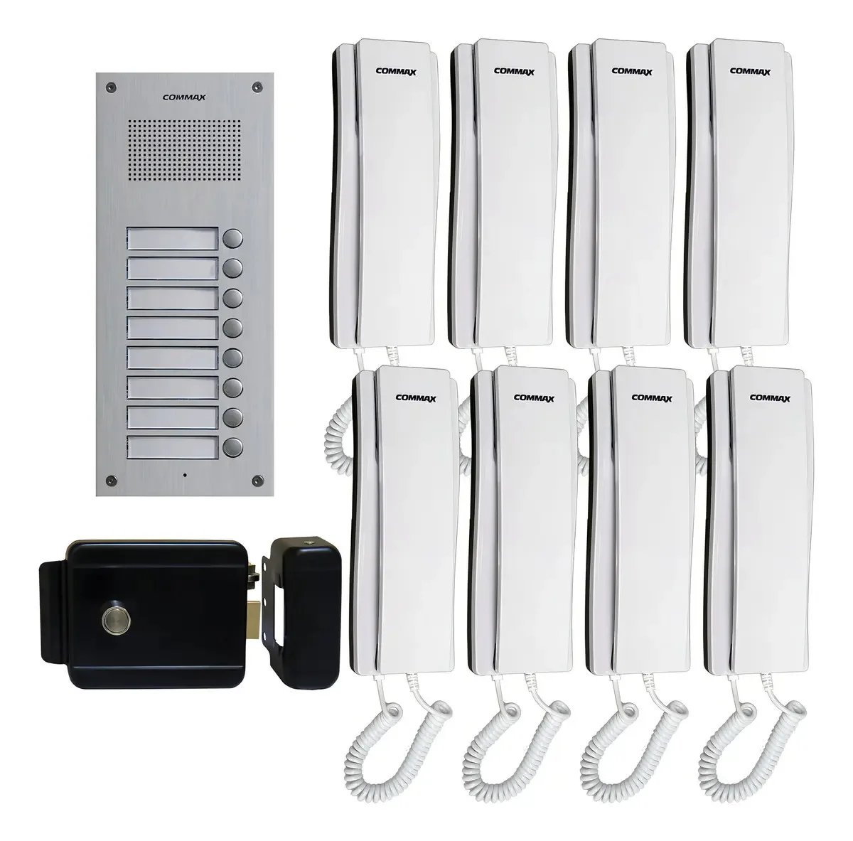 Intercomunicador de áudio Commax para construir 8 interfones e placa branca