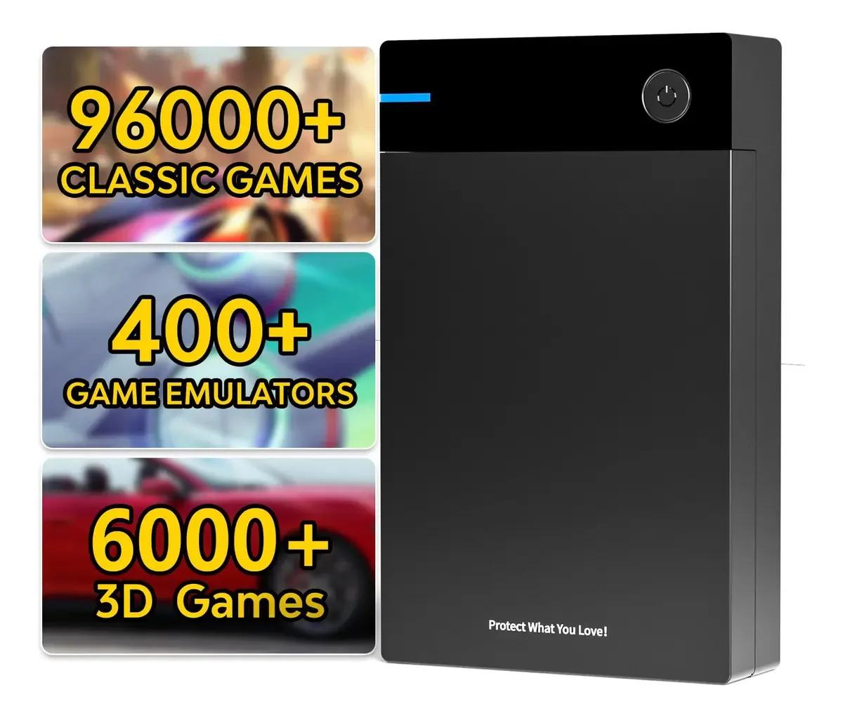 Kinhank - Disco Rígido Para Jogos Retrô De 12 Tb, Disco Rígido Externo Para Jogos Com Mais De 96000 Jogos Clássicos, Consolas De Jogos Retrô Compatíveis Com Mais De 400 Emuladores, Disco Rígido...