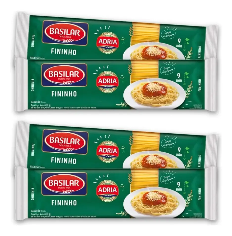 Pack 4un Pacote De Macarrão 400g Semolado Fininho Basilar