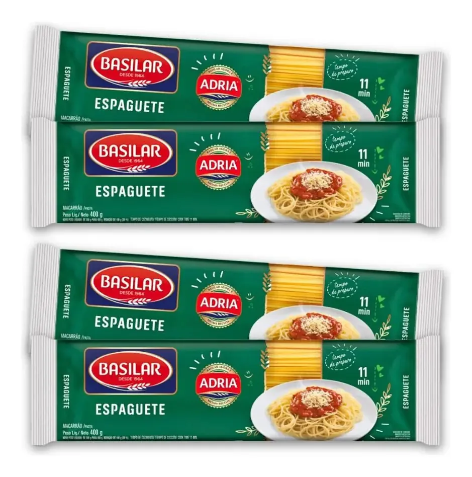 Pack 4un Pacote De Macarrão 400g Semolado Espaguete Basilar