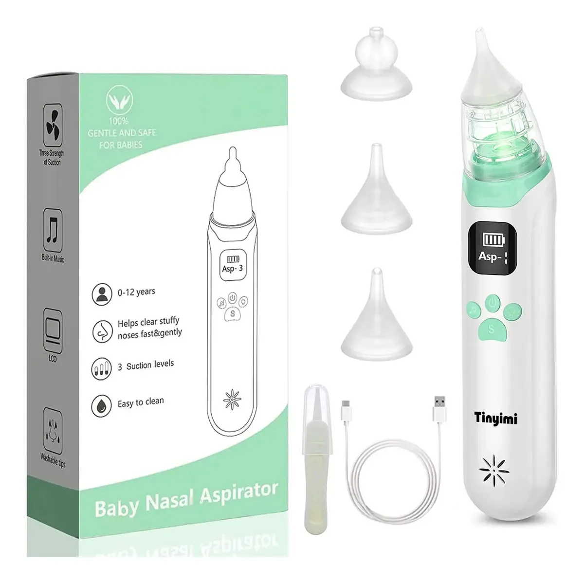 Aspirador nasal higiênico para bebês com 3 pontas de silicone