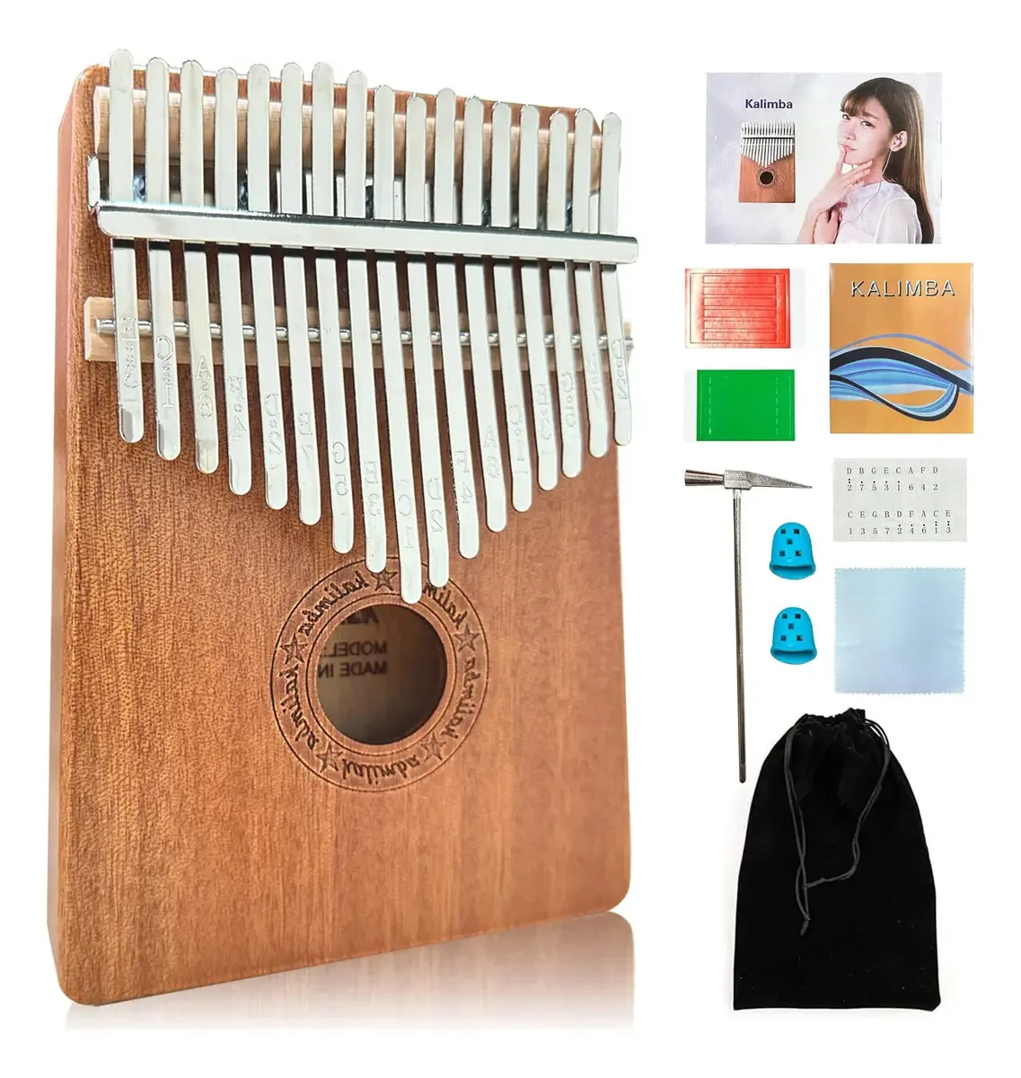 Kalimba 17 Teclas Instrumento Musical Portátil Com Martelos