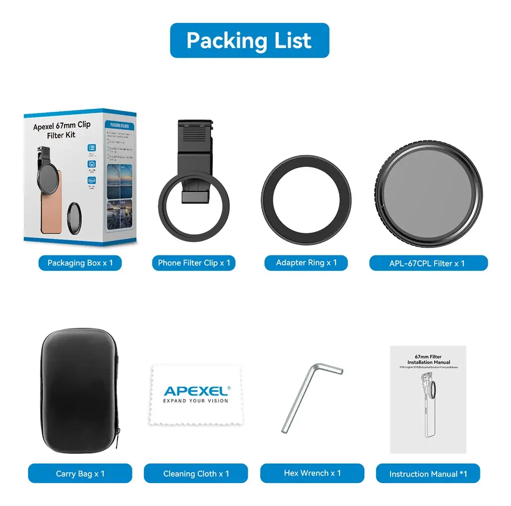 Filtro Cpl Apexel 67mm para celulares e câmeras